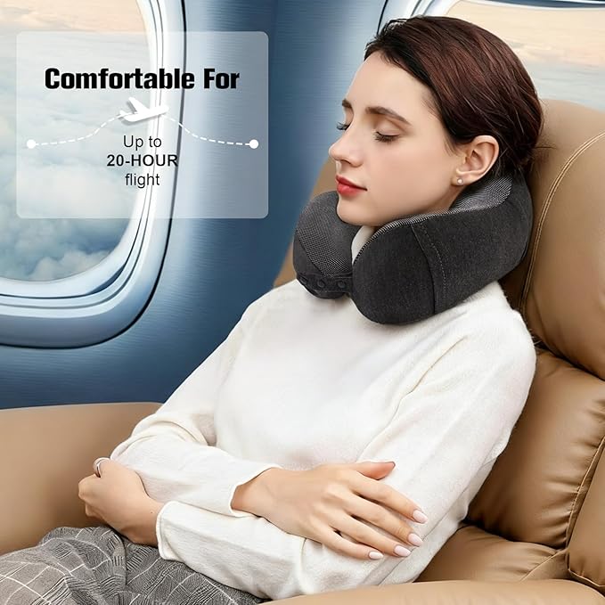 Neck Pillow for Traveling, Travel Pillows for Airplanes,100% Pure Memory Foam Travel Neck Pillow, Adjustable Flight Pillow, Portable Plane Accessories with Eye Mask, Earplugs, Carry Bag