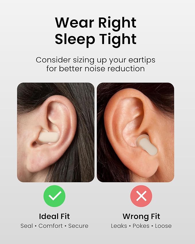 Ear Plugs for Sleeping All-Night Wear without Ear Pain Side Sleeper Patent Qufits Eartips Ultra-Comfy Reusable Earplugs for Sleep, Focus, Study, Travel, 23dB Noise Reduction - Beige