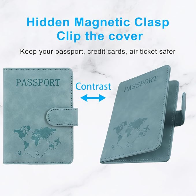 ACdream Passport Holder for Travel Essentials, Rfid Blocking Passport Wallet Cover Case for Travel Must Haves Accessories, Book Holders for Women & Men- Light Blue