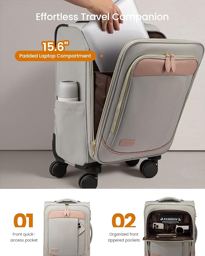 LOVEVOOK 4 Pcs Carry On Luggage 22x14x9 Airline Approved 20 Inch Underseat Carry on Suitcase for Women Men Softside Travel Luggage with Spinner Wheels and TSA Lock