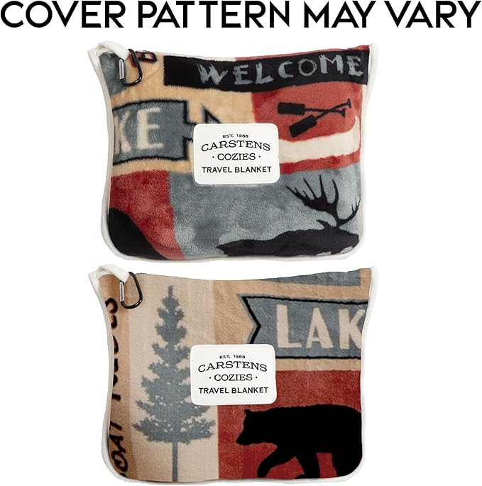 CARSTENS, INC. Travel Blanket, Premium Compact 2-in-1 Airplane Blanket/Pillow, Lake House