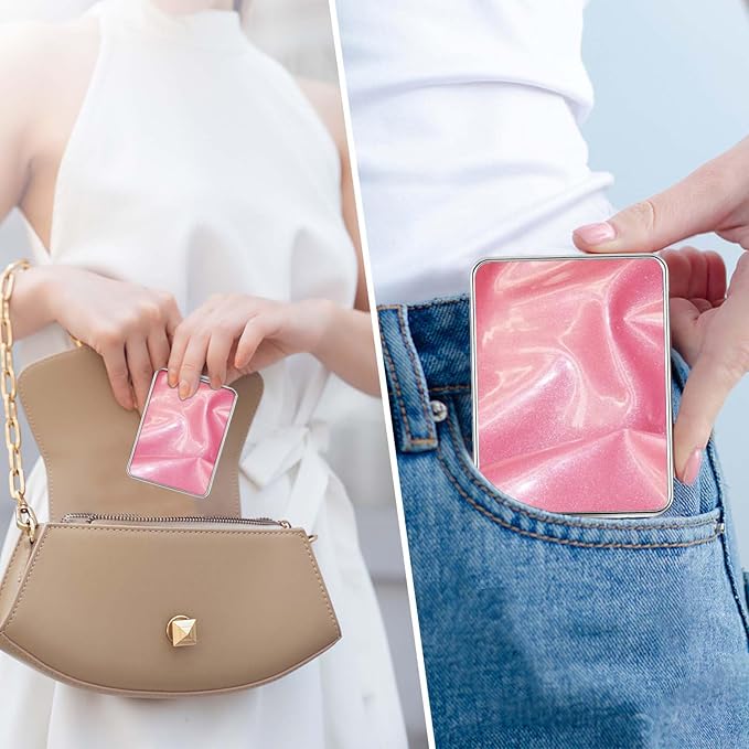 Pocket Mirror, Small Travel Mirror with Magnification, Portable Double-Sided Magnifying Cosmetic Mirror for Daily (Gorgeous Pink)