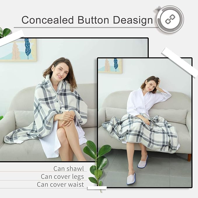 XING YE CHUAN Fleece Wearable Blanket, Comfy Poncho Throw with Buttons, Plush Sleeveless Blankets, for Women Cape Wrap Cover…