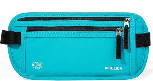 Money Belt - Slim Passport Holder RFID Blocking Travel Wallet Undercover Fanny Packs for Men Women - Blue
