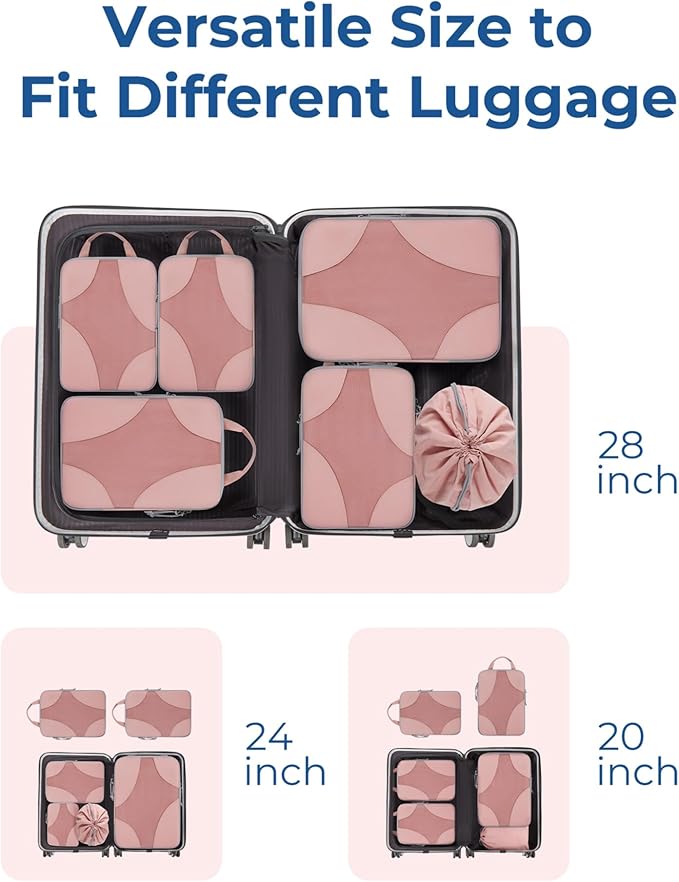 BAGSMART Compression Packing Cubes for Travel, Compressible Luggage Organizer for Cruise Ship, Lightweight Travel Essentials 6-Pack 1L+2M+2S+1Shoe Bag