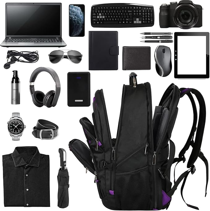 Mogplof 18.4 inch Travel Backpack Men Women, 55-60L Extra Large Laptop Backpack RFID Anti Theft TSA Friendly Flight Approved Backpacks, Water Resistant College School Heavy Duty, Purple