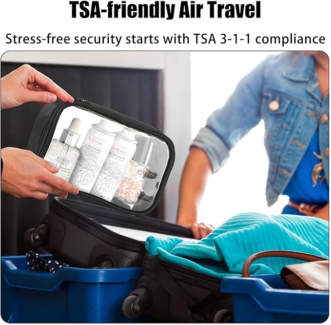 Clear TSA Approved Toiletry Bag - 3-Pack (Large, Small & Mini) Clear Makeup Cosmetic Bag with Zipper, Quart Size Travel Essential Organizer for Women, Car Bag Organizer & Car Organization Essentials