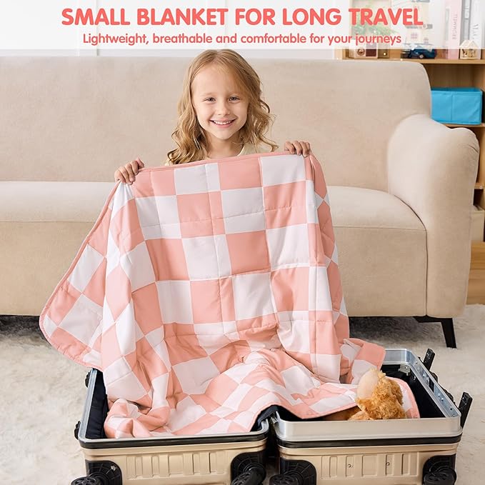 yescool Pink Checkered Weighted Blanket 7 Pounds Plaid Weighted Throw Blanket, Heavy Blanket for Sleeping, Tartan Bed Throw Blanket Gifts for 60-80lbs, 40"x60"