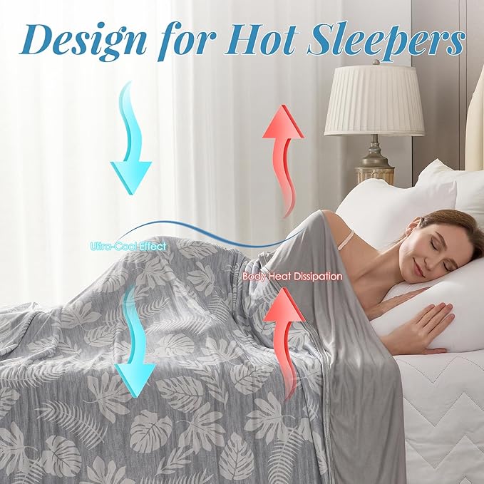 OIGAE Cooling Blanket for Hot Sleepers - Soft & Lightweight Summer Cold Blanket for Night Sweats | Perfect for Bed, Couch, Sofa (Gray, Twin 60" x 80", Tropical)