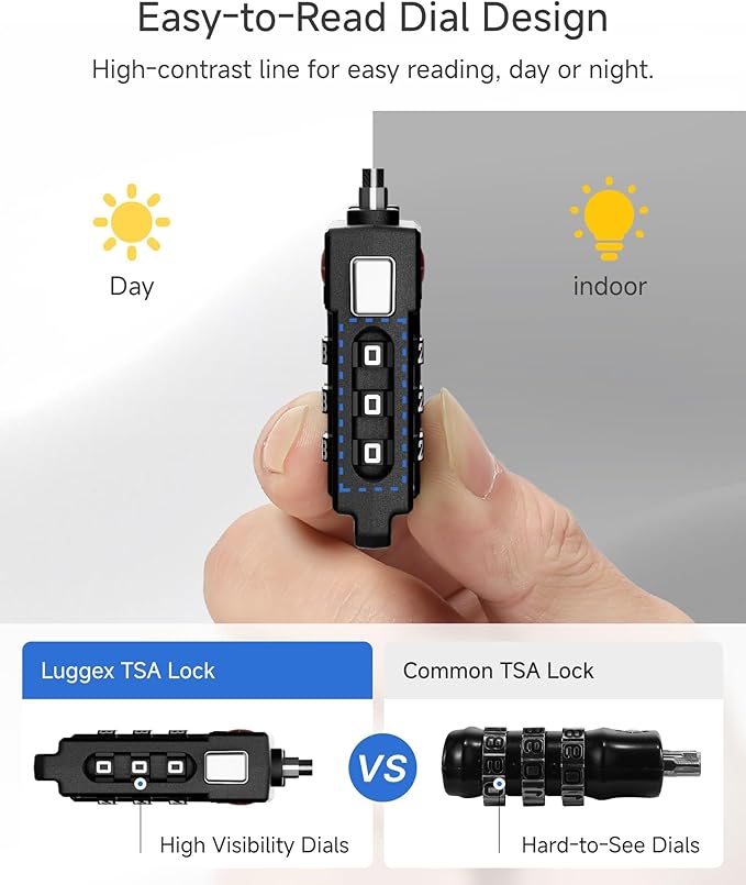 LUGGEX TSA Locks for Luggage, Suitcase Locks TSA Approved, Luggage Locks, Ease of Use & Durable(Black,2 Pack)