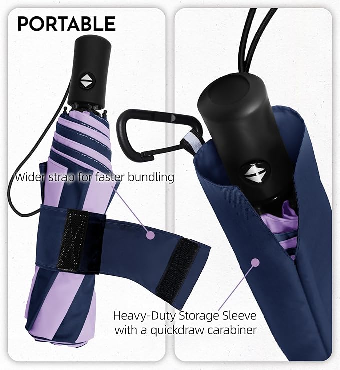 Windproof Travel Umbrella for Rain - 43" Auto Open Close 8-Rib Compact, Stylish Two-Tone Color Block Design, Easy-Close Folding Portable Parasol for Men & Women
