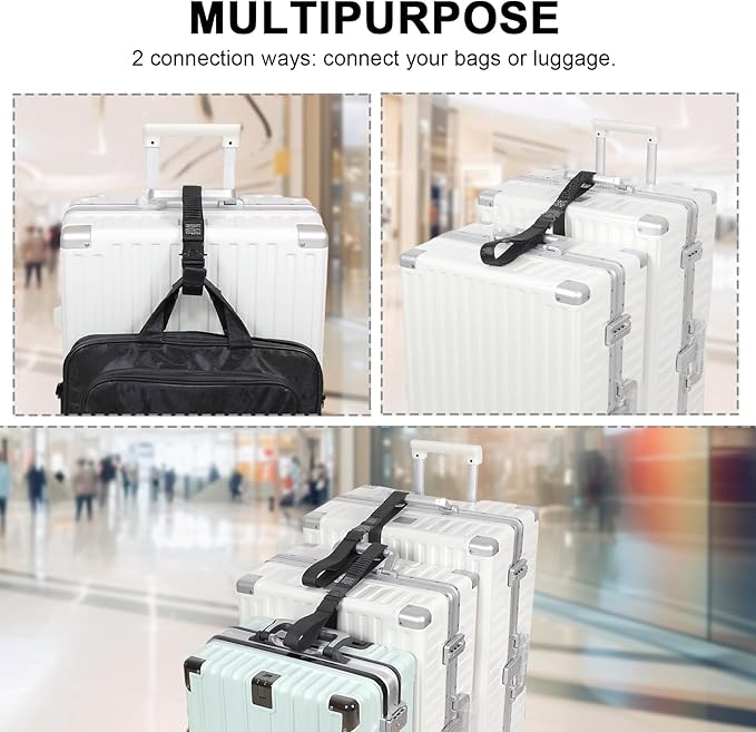 Luggage Straps, Stretchable Luggage Connector Straps for Suitcases, Metal Buckle Add A Bag Adjustable Attachment Accessories Belts (Black-All Metal Buckle, 1.25" W)
