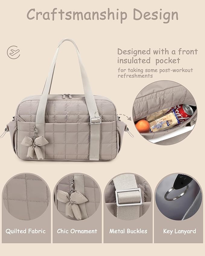 CAMTOP Gym Bag for Women, Lightweight Duffle Bag for Travel With Insulated Pocket and Wet Pocket, Small Carry On Bag for Dance Yoga Work (Camel, Medium-16")
