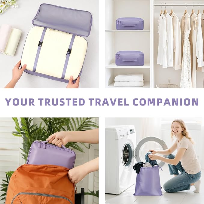 BAGAIL 8 Set Packing Cubes Luggage Packing Organizers for Travel Accessories-Dusty Purple