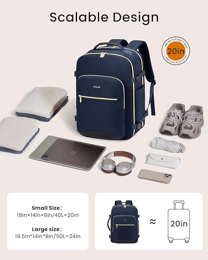 LOVEVOOK 40L Large Travel Backpack for Women, Carry on Backpack Airline Approved, Waterproof Travel Essentials fits 18" Laptop, TSA Personal Item Travels Bag Sports Backpack with 3 Packing Cubes
