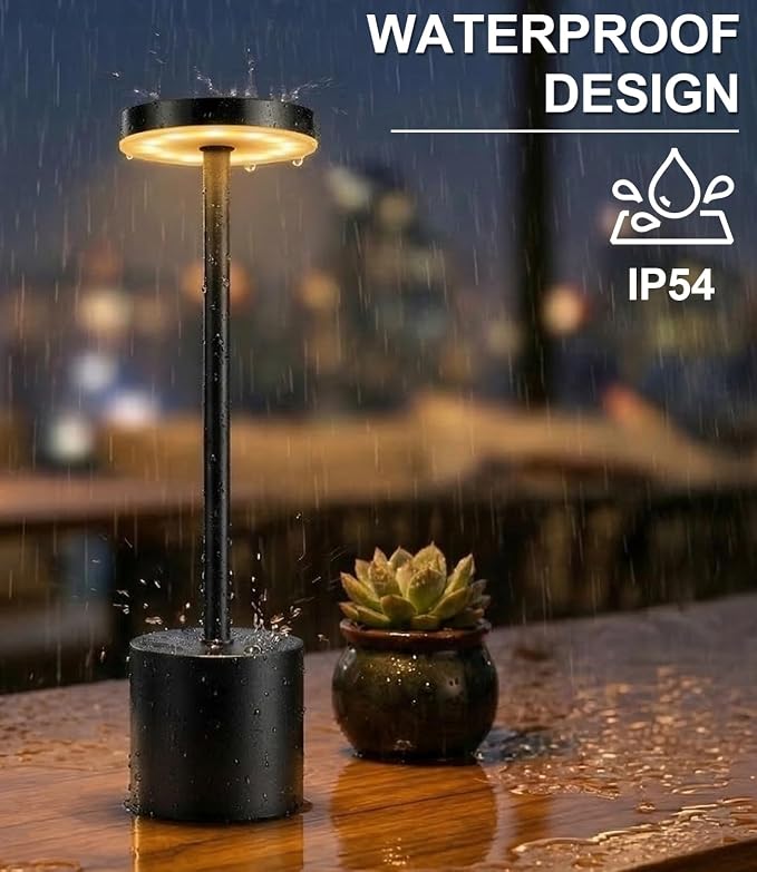 Swinerton Black Cordless Table Lamp, Rechargeable 5000mAh Battery Powered Wireless Table Light, 3 Color Dimmable Lighting, Patio Outdoor Table Lamp, Bedside Night Lamp, Ambient Light for Dining