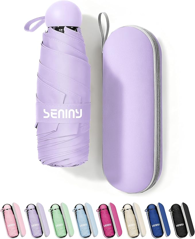 Seniny Mini Portable Travel Umbrella with Case - Compact Umbrellas for Rain & Sun UV Protection for Backpack Pocket, Lightweight Folding Small Umbrella, Tiny Purse Size UV Blocker for Kids Women Girls