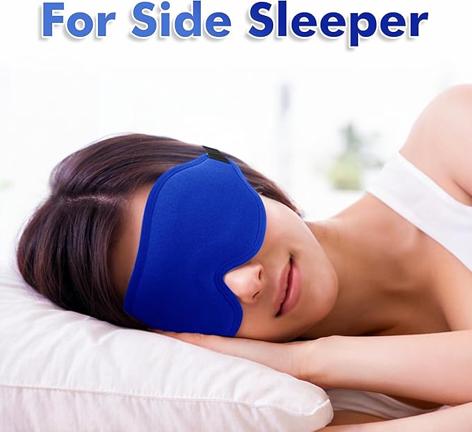 Sleep Eye Mask for Men Women, Sleeping Mask for Side Sleeper, Travel Blackout Night Blindfold Eye Shade Cover with Adjustable Strap (Blue-3D)