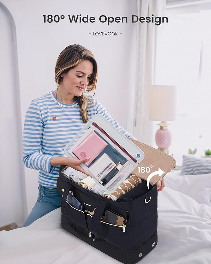 LOVEVOOK Large Travel Duffle Bag, Wide Open Weekender Bags for Women with Shoe Compartment, Carry on Overnight Bags, Hospital Bag for Women Labor Delivery with Wet Pocket