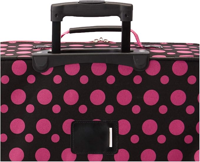 Rockland Fashion Softside Upright Luggage Set, Black/Pink Dot, 4-Piece (14/19/24/28)