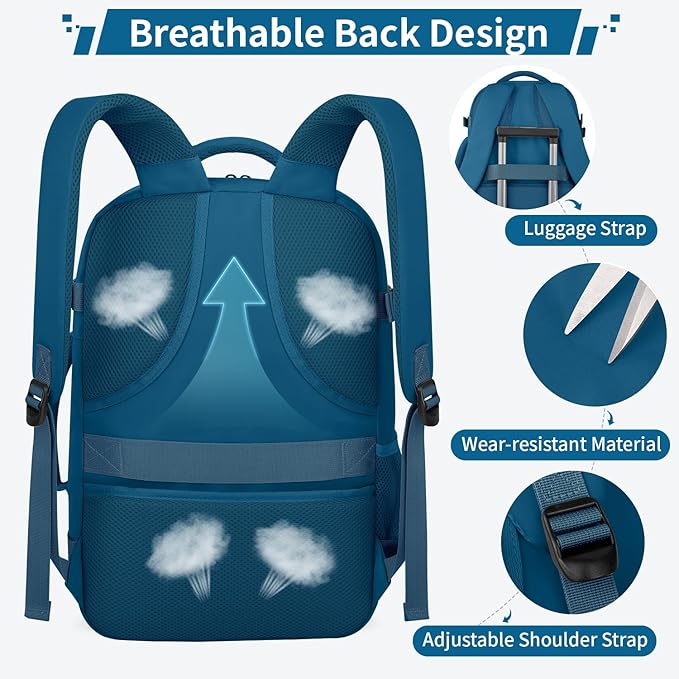ZOMFELT Travel Backpack for Women Men, Carry On Backpack, TSA 15.6inch Laptop Backpack Flight Approved, Personal Item Travel Bag Nurse Bag Casual Daypack for Weekender Business Trip, Blue