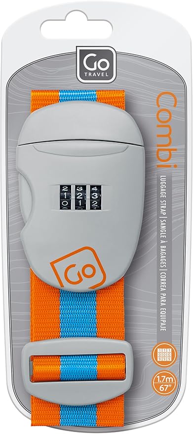 Combi Luggage Strap, Fully Adjustable Luggage Straps for Suitcases and Bags, Secure 3-Dial Combination Lock with Sturdy Buckle, Travel Essentials, Blue/Orange