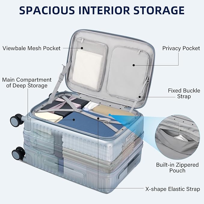 20 Inch Carry on Luggage 22x14x9 Airline Approved Hard Shell Suitcases with Wheels, Top Opening Expandable Carry on Luggage with Cup Holder Small Rolling Suitcase with Lock, Silver