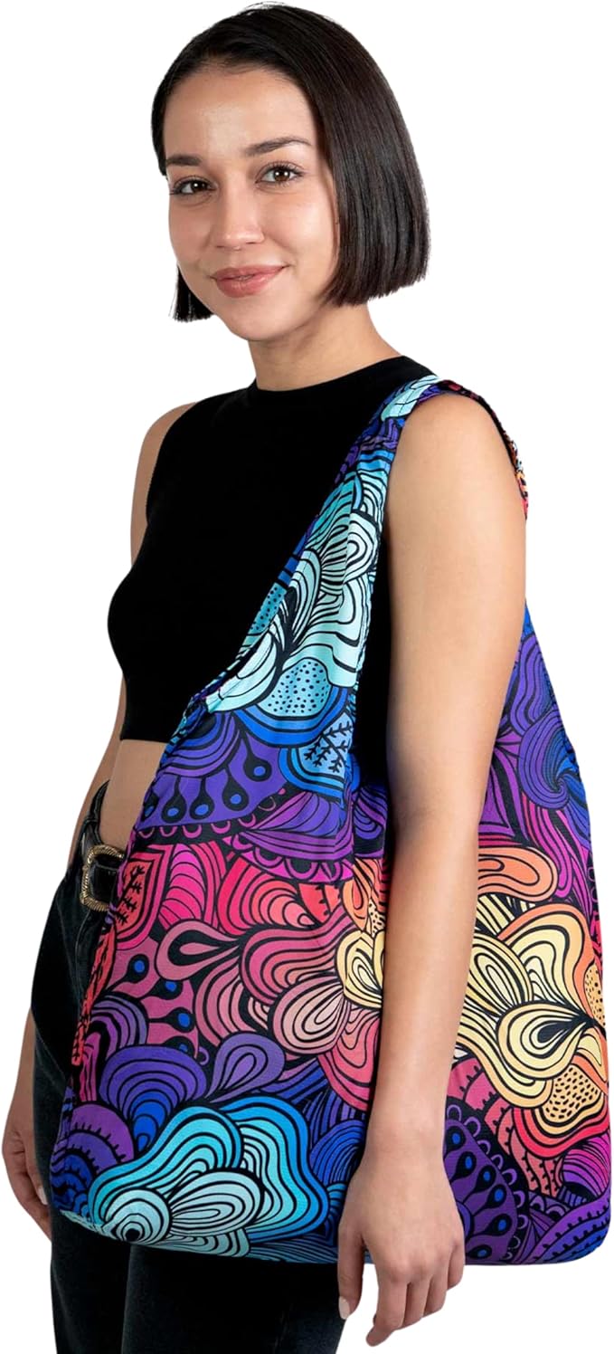 Nanobag Ultralight Heavy Duty Foldable Tote for Women & Men, Reusable Grocery & Travel Bag, Packable Collapsible Compact Market Essential (XL Psychedelic)