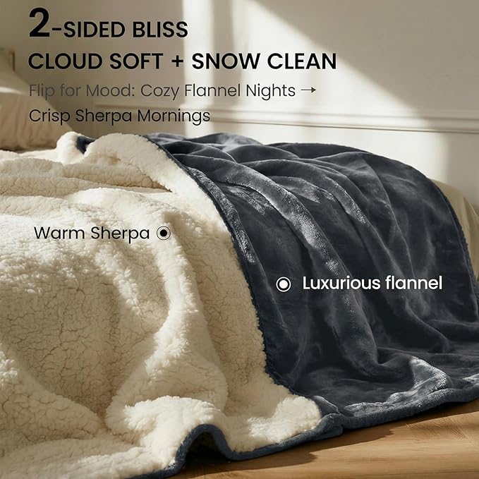 Tisancy King Size Waterproof Blanket for Bed Couch, 80'' x 80'' Double Side Leakproof Reversible Sherpa Flannel Fleece 3-Layer Lightweight Blanket, Absorbs 70oz(Gray/White), Machine Washable
