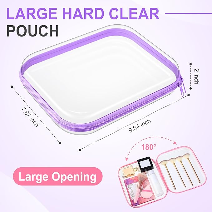 Sanwuta 6 Pcs Clear Hard Zipper Case Plastic Zipper Pouches Transparent Makeup Bag Pencil Case Pouches Toiletry Diaper Bag for Travel Toy Storage Organizer Bins(Colorful,9.84 x 7.87 x 2 Inch)