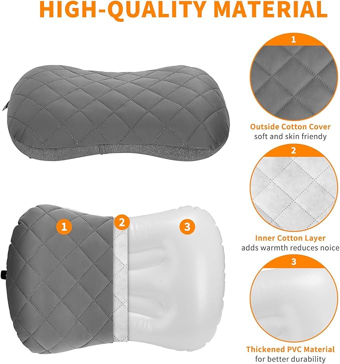 Rewondah Inflatable Camping Pillow –Compact, Ultralight Blow Up Backpacking Pillow with Removable Cover, Ultimate Comfort for Camp, Travel, and Easy to Inflate