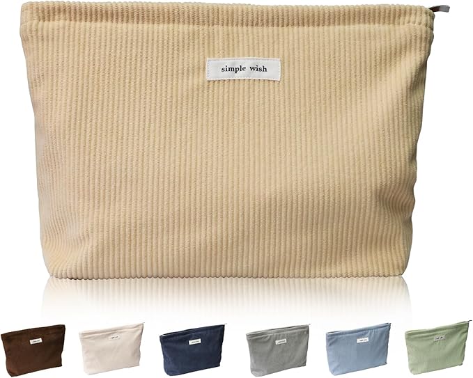 Wudygirl Makeup Bag,Large Capacity Cosmetic Travel Bag,Cute Corduroy Toiletry Bag for Women,Makeup Bag Organizer Handbags Purses Zipper pouch(Light Yellow)