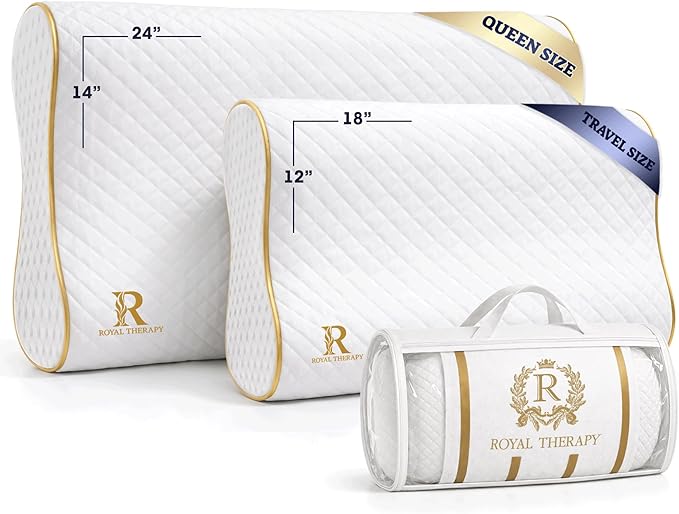 Royal Therapy Travel Memory Foam Pillow, Neck Pillow Bamboo Adjustable Side Sleeper Pillow (Travel 18 x 12 x 5)