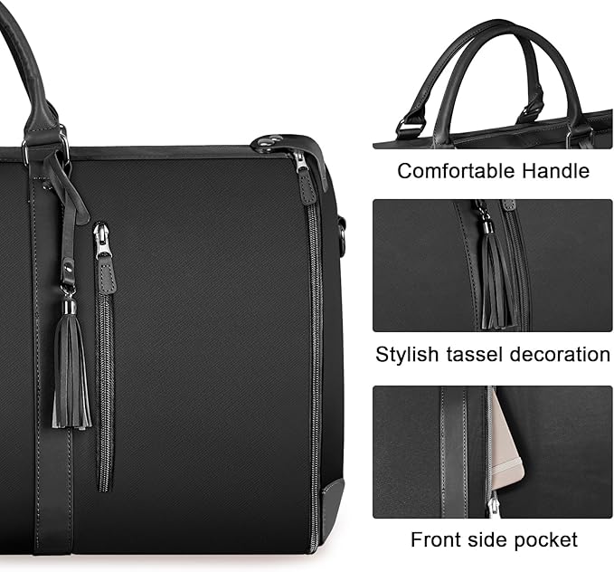 Ytonet Garment Bags for Travel, Convertible Garment Duffle Bags with Shoe Pouch, Large Carry on Garment Bag for Women, 2 in 1 Hanging Suitcase Suit Travel Duffel Overnight Bags, Black