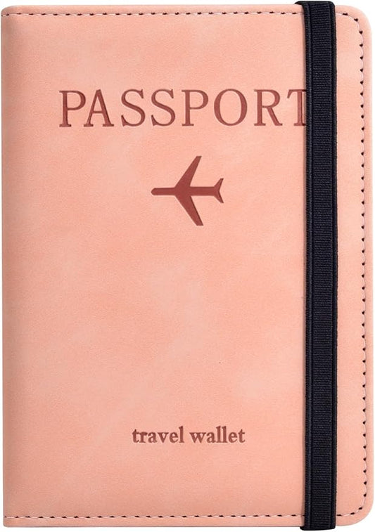 Passport Holder, Passport Cover with Credit Card Slot and Boarding Pass Slot Combo, Passport Wallet Case Book Travel Must Have, RFID Blocking Leather Travel Accessories, Pink
