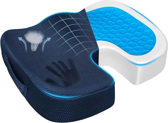 Season Guard Tailbone Pain Relief Office Chair Seat Cushion, Memory Foam Gel Seat Cushion for Sciatica Pain Relief with Washable Cover, Butt Cushion for Long Sitting, Mesh, Blue