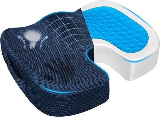 Season Guard Tailbone Pain Relief Office Chair Seat Cushion, Memory Foam Gel Seat Cushion for Sciatica Pain Relief with Washable Cover, Butt Cushion for Long Sitting, Mesh, Blue