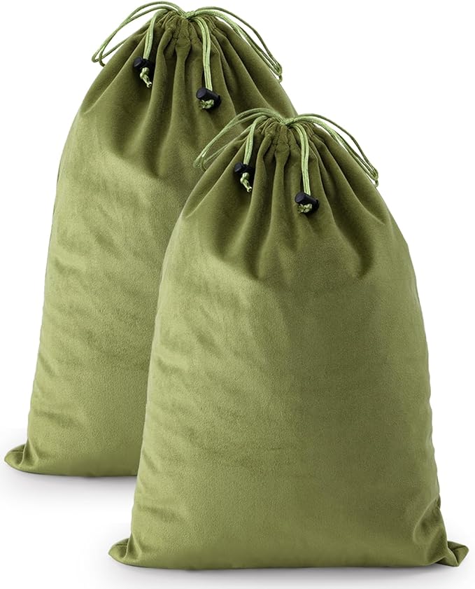 FantasyLife Shoe Bags for Travel, 17.3"x12.6" Washable Dust Bags for Storage & Packing, Flannel Shoe Pouch with Drawstring Closure for Purses, Handbags, Shoes & Toys (2, Sage Green)