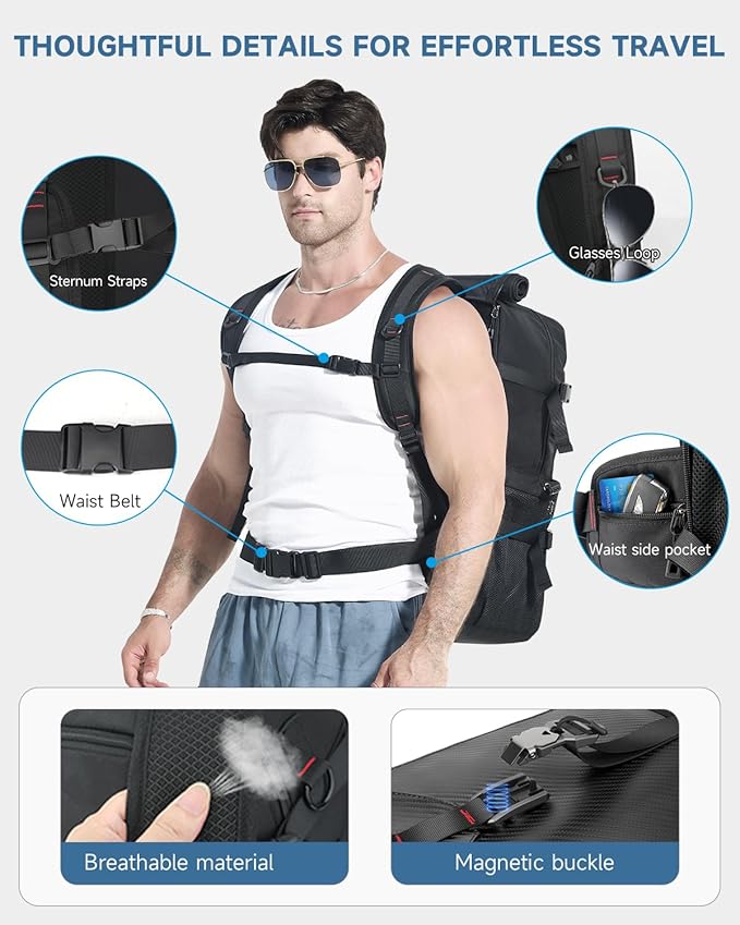 SWICKY Carry on Travel Backpack, 40L-50L Laptop Backpack with Shoes Compartment USB Charging Port, Flight Approved Convertible Large Duffle Luggage Bag Backpack Fit 17.3 Inch Laptops for Men Women