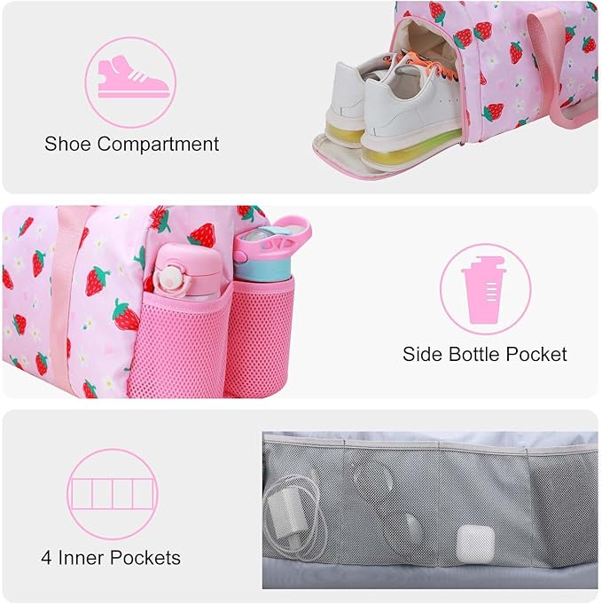 Gym Travel Duffle Bag for Girls - Gymnastics Sports Dance Bag with Shoe Compartment & Wet Pocket Panda Kids Travel Bag Teens Weekender Sleepover Carry On Bag