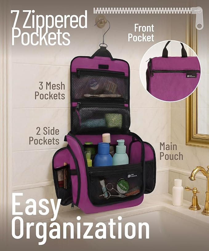 D&D Wanderlust D&D Hanging Travel Toiletry Bag for Men and Women – Cosmetics, Makeup and Toiletries Organizer Kit with 10 Compartments