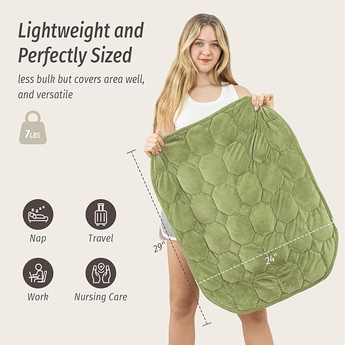 Wemore Weighted Lap Blanket 7lbs for Adults, Small Weighted Blanket for Travel, Calming, Relaxing, Napping and Sleeping, All-Season Weighted Lap Pad, Machine Washable, Green 24x29 inches
