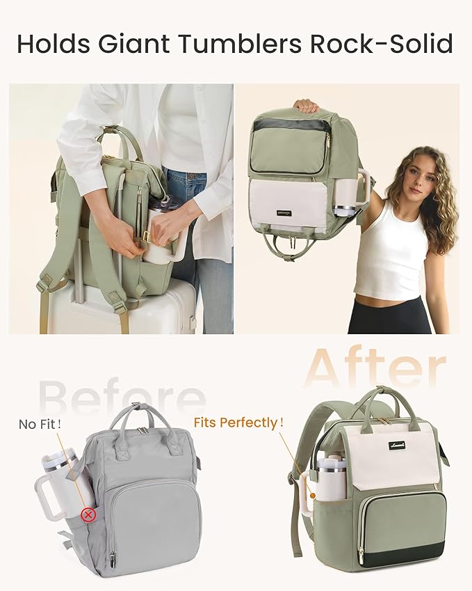 LOVEVOOK Laptop Backpack for Women with Giant Tumbler Holder Pocket, 17.3 inch Travel Work Bag Purse for Nurse Teacher, Waterproof Casual Daypack Bookbag for College Business