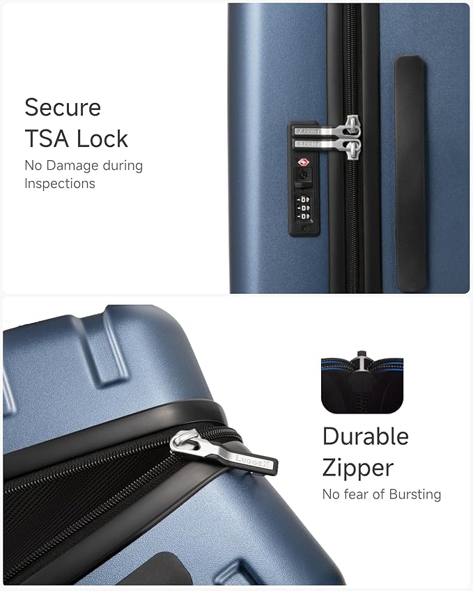 LUGGEX Carry On Luggage 22x14x9 Airline Approved, L2 100% PC Hard Shell Travel Suitcase with Smooth Spinner Wheels, TSA Lock (EX-Core, Black, 20 Inch, 40L)