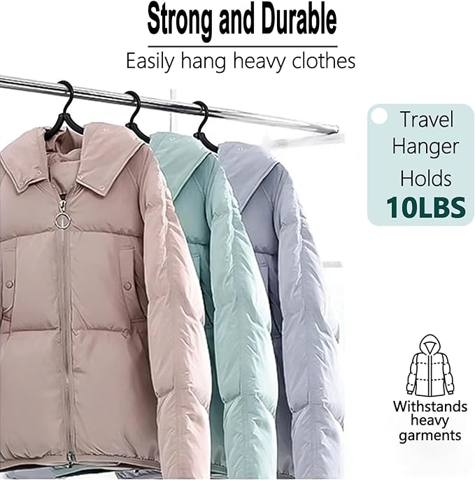 Travel Hangers, Foldable Hangers, Folding Hangers, Folding Clothes Hanger, Travel Must Haves for Flying, Camping, Hotel, RV, Road Trip, Cruise 10 Pcs (Black)