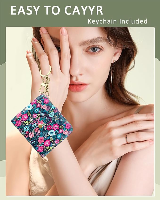 Aiawoxc Womens Wallet, RFID Small Wallets for Women, Slim Compact Credit Card Holder, Cute Leather Bifold Ladies Purse with Zipper Coin Pocket and ID Window, Colorful Flowers