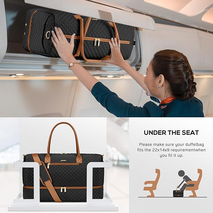 Travel Weekender Duffle Bags for Women - Large Carry On Bag with Shoe Compartment Overnight Bag with Toiletry Bag Duffel Bags with Wet Pocket for Gym Hospital Bags for Labor and Delivery Black Brown