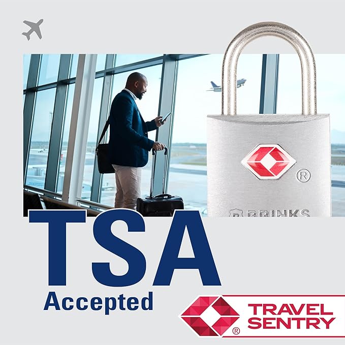 BRINKS TSA Approved Padlock 2-Pack, 22mm Aluminum Body, Hardened Steel Shackle, Luggage Locks with Keys, TSA Lock for Suitcases & Carry-Ons