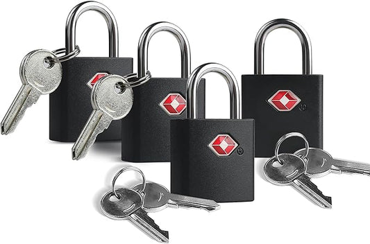 TSA Locks for Luggage with Keys, Travel Luggage Locks TSA Approved 4 Pack, Small Padlock with Key, Keyed Alike Mini Padlock for Suitcase, Backpack, Bag, Zipper, Case, Box, Small Locker