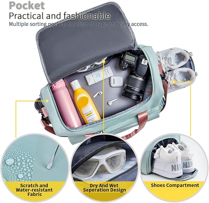 FIORETTO Women's Gym Duffle Bag with Shoes Compartment, 30L Capacity, Ideal for Travel, Gym, Sports, Duffel, Weekender